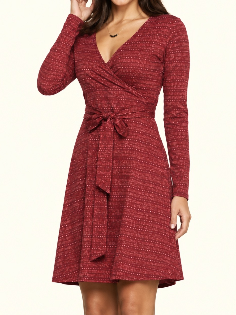 Toad&Co Cue Wrap Dress Red/Burgundy Print Tie-Waist Long Sleeve Dress Sz M